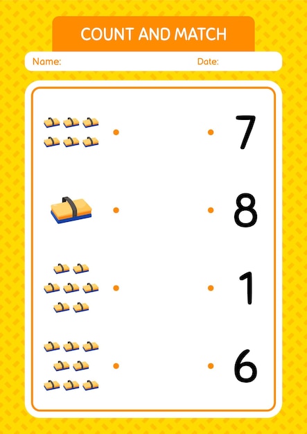 Contar e combinar o jogo com planilha de apagador de quadro-negro para folha de atividades de crianças pré-escolares