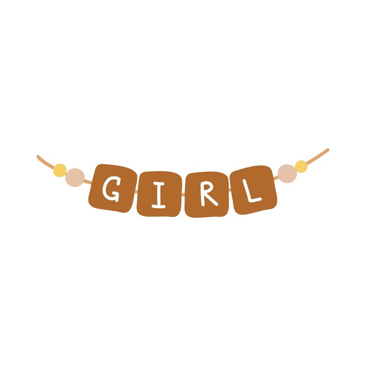 Contas de madeira com letras garota para festa de gênero em estilo boho desenhado à mão