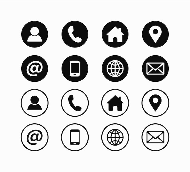 Vetor contate-nos ícones vetoriais ícones planos definidos em fundo branco