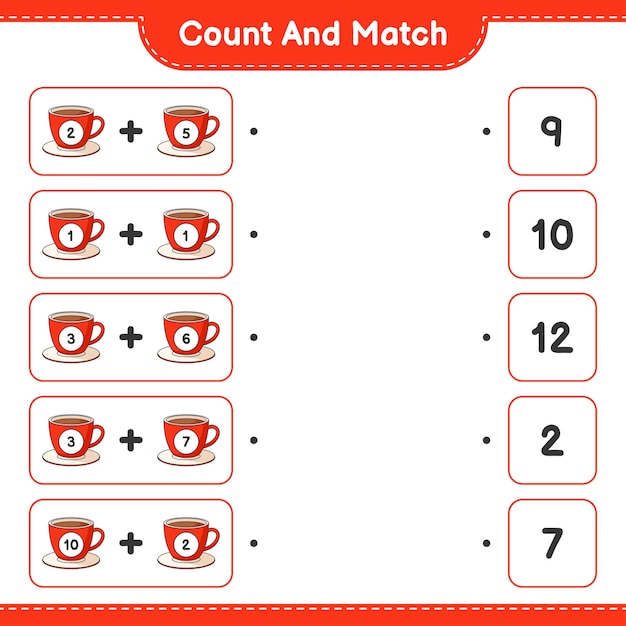 Conte e combine, conte o número de xícaras de café e combine com os números certos