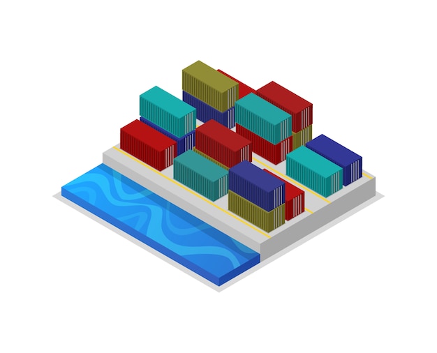 Contentores de carga na ilustração 3d isométrica de porta