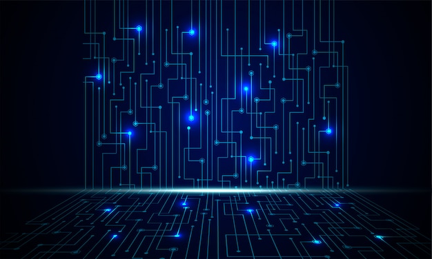 Contexto do conceito de tecnologia do futuro do circuito cibernético azul