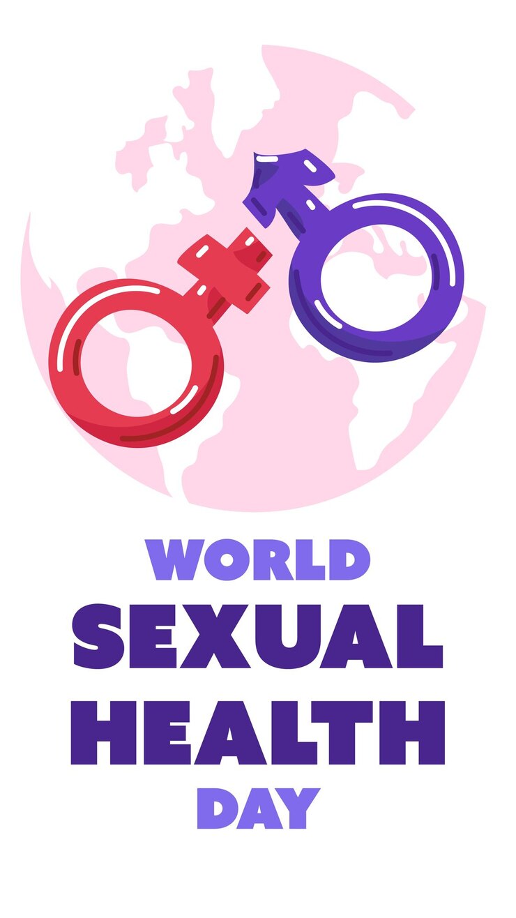 Vetor contexto do conceito do dia mundial da saúde sexual bandeira vertical uma ilustração plana com contraceptivos