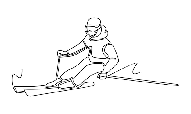 Continua linha de homem em uma ilustração vetorial de snowboard