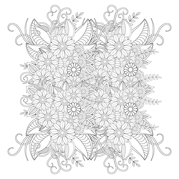 Contorne a página de mandala para colorir de flores