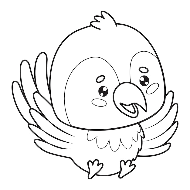 Contorno bonito voando Ara papagaio desenho animado engraçado kawaii pássaro desenho de linha livro de coloração