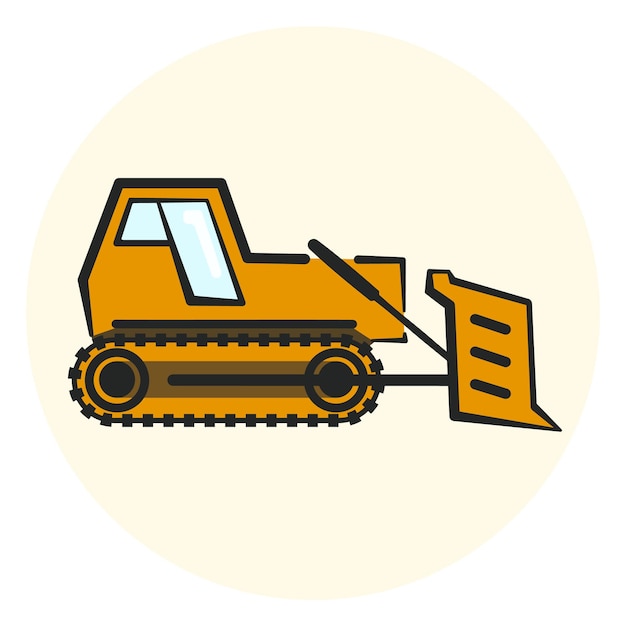 Contorno colorido ícone do motor de terra ícone amarelo bulldozer objeto de transporte plano
