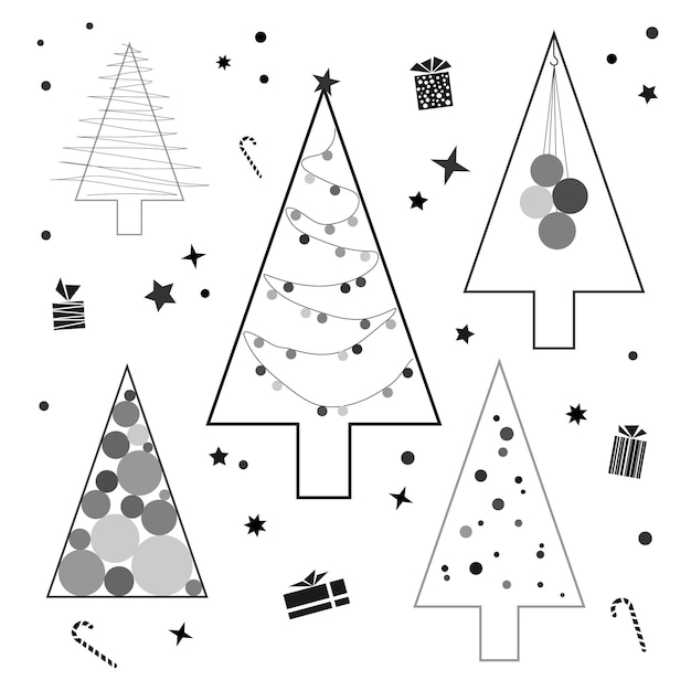 Contorno criativo da árvore de Natal, um design plano moderno.