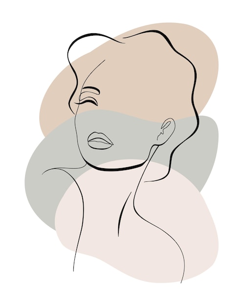 Contorno da moda na moda desenhando o retrato de uma linda garota minimalista de rosto abstrato