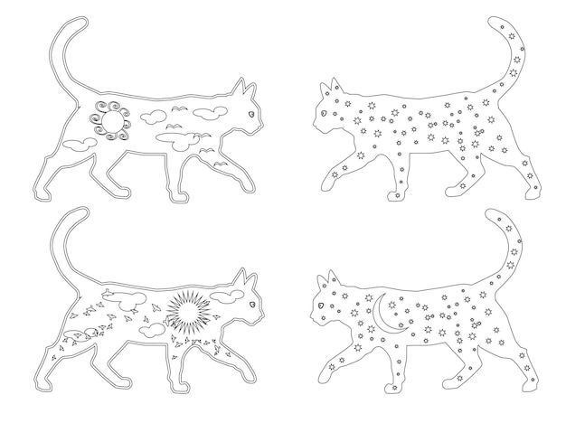 contorno da página para colorir do gato fofo dos desenhos animados