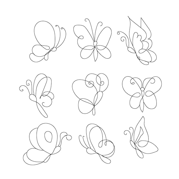 Contorno de borboleta vetorial com coleção de detalhes desenhados