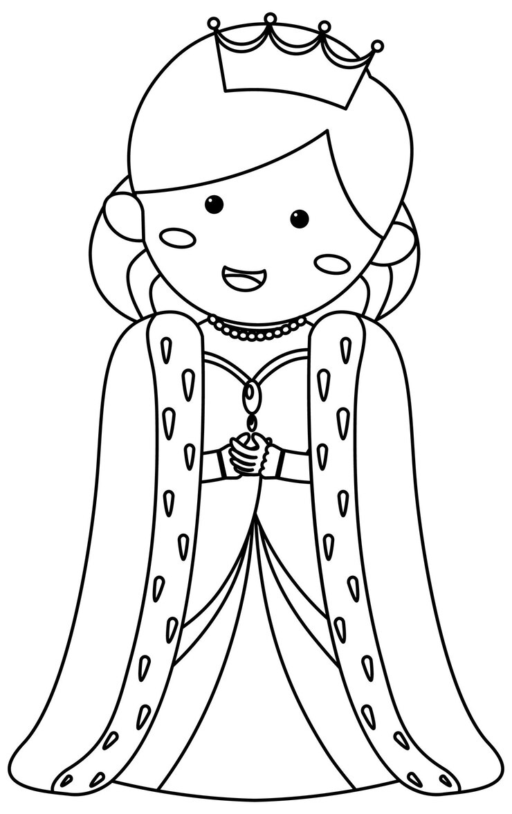 Vetor contorno de doodle de princesa fofa para colorir