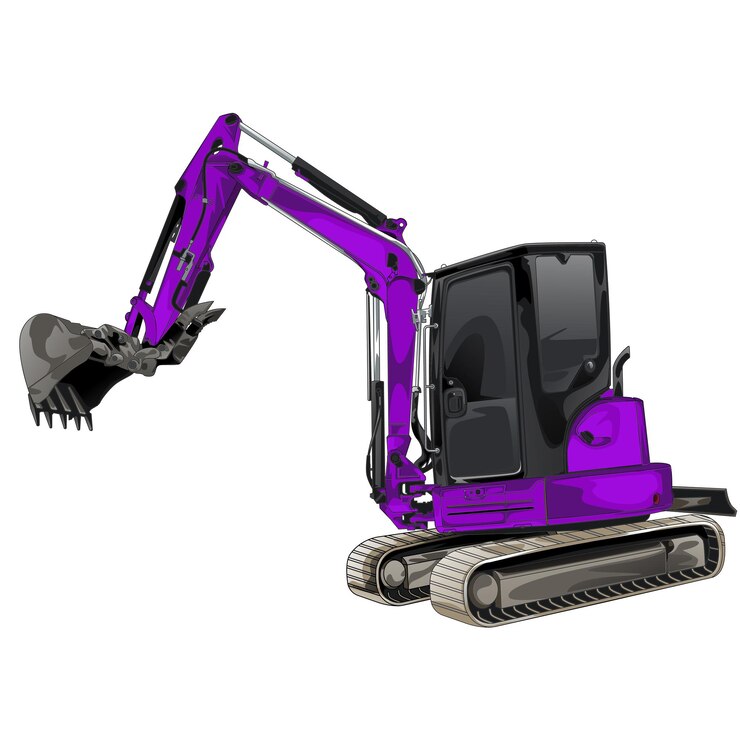 Vetor contorno de escavadora roxa isolada em um fundo preto para design de camiseta
