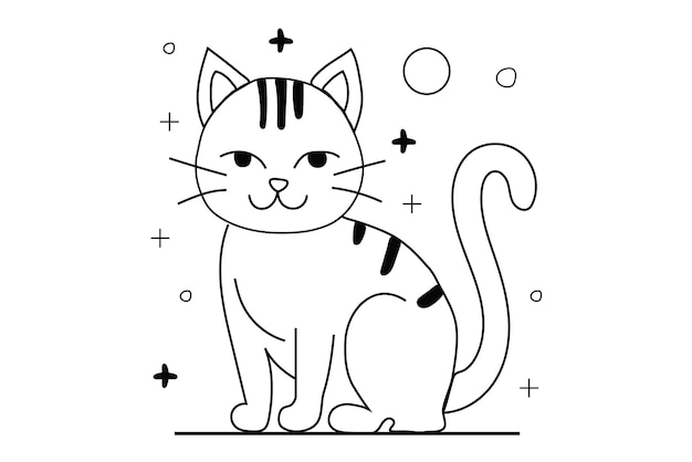 Contorno de gato desenho de linha vetorial bonito ilustração de personagem branco desenho de desenho de gatinho desenho animado feliz um