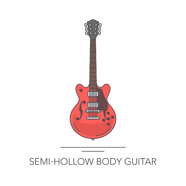 Contorno de guitarra de corpo semioco ícone colorido coleção de ilustração vetorial