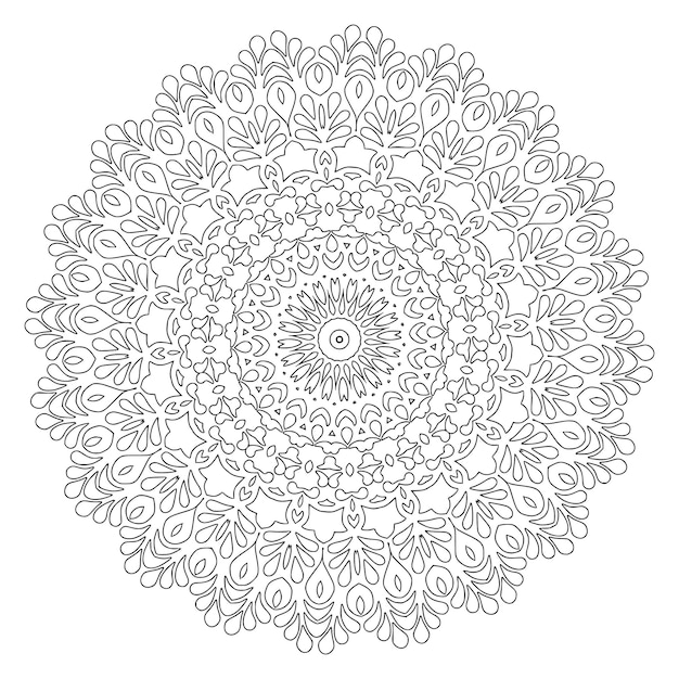 Contorno de mandala ornamental floral preto e branco padrão circular para páginas para colorir para adultos