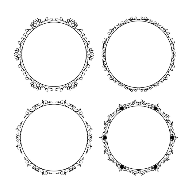 contorno de moldura de círculo floral vetor de desenho de arte de moldura de linha de flor selvagem