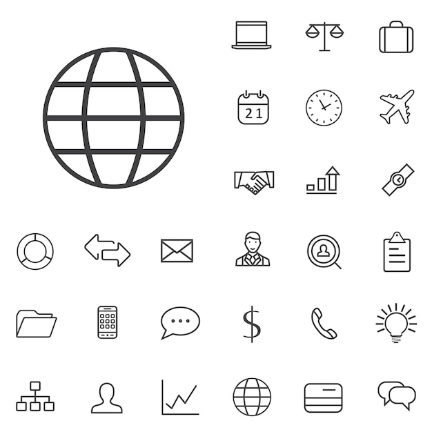 Contorno de negócios thin flat digital icon set