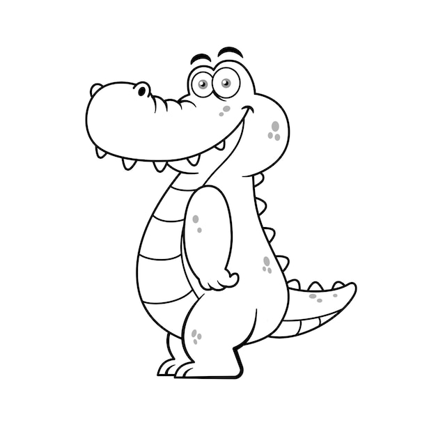 Contorno de personagem de desenho animado de crocodilo engraçado Vetor Premium