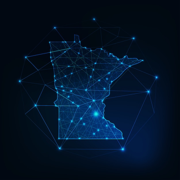 Contorno de silhueta brilhante do estado de minnesota eua mapa feito de formas poligonais baixas.