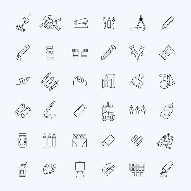 Contorno do conjunto de ferramentas de desenho de ícones da web