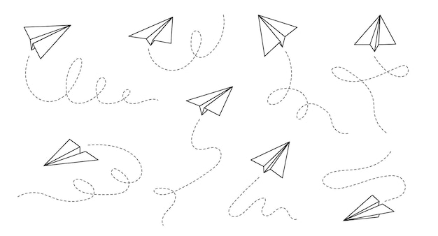 Contorno do doodle do ícone do vetor do avião de papel