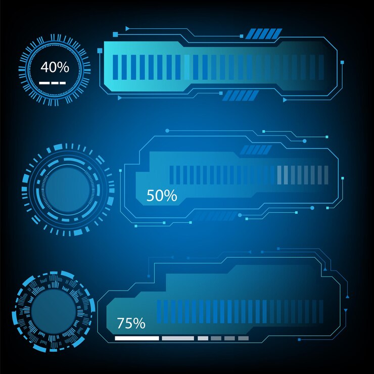 Vetor contorno futurista de carregamento de hud com tecnologia de vetor de quadro quadrado azul, sha geométrico moderno