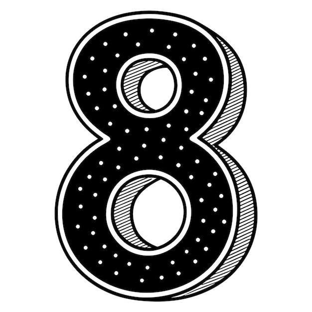 Contorno minimalista de pontos número 8 vetor em fundo branco