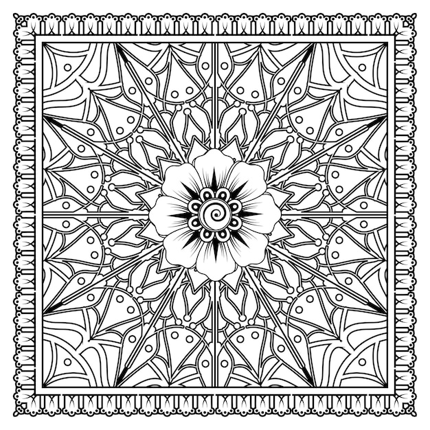 Contorno quadrado no estilo mehndi. ornamento decorativo em estilo oriental étnico. ornamento do doodle. página para colorir.