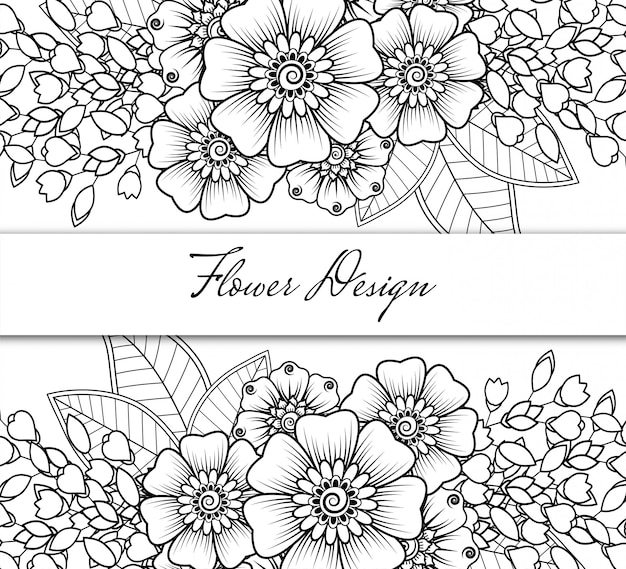 Contorno quadrado padrão floral em estilo mehndi. doodle ornamento em preto e branco. mão desenhar ilustração