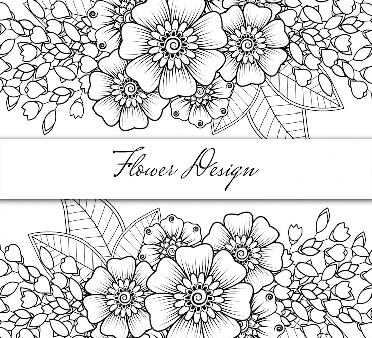 Vetor contorno quadrado padrão floral em estilo mehndi. doodle ornamento em preto e branco. mão desenhar ilustração
