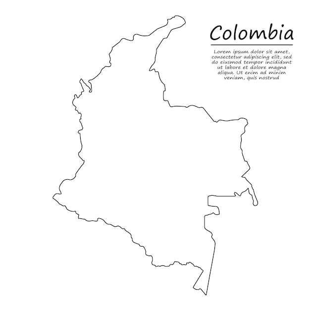 Contorno simples do mapa da colômbia, em estilo de linha de desenho