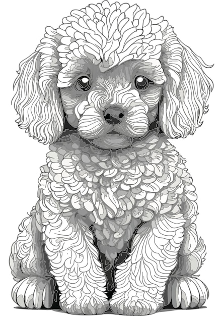 Contorno vetorial de cachorro página para colorir ilustração de livro para colorir Poodle