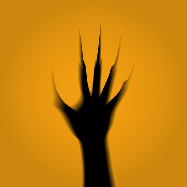 Contornos da mão de um zumbi com garras do túmulo esculpidas em uma abóbora. O volume, 3D. Horror, medo, pânico. Dia das Bruxas. A lacuna negra. 10 eps