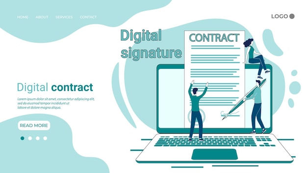 Vetor contrato digital conceito de negócios de assinatura eletrônica e gerenciamento de documentação digital