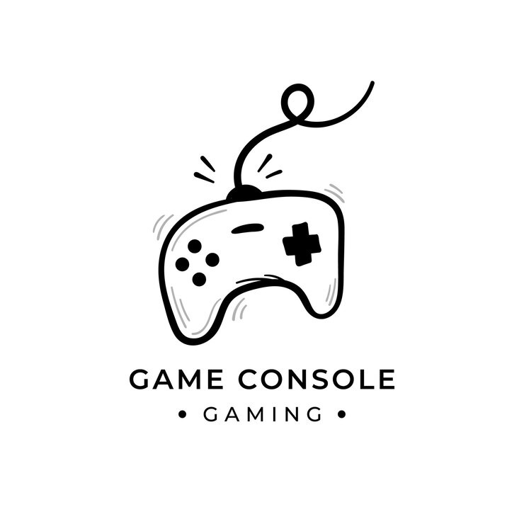 Vetor controlador de joystick de console de jogos logotipo desenhado à mão ilustração vetorial doodle