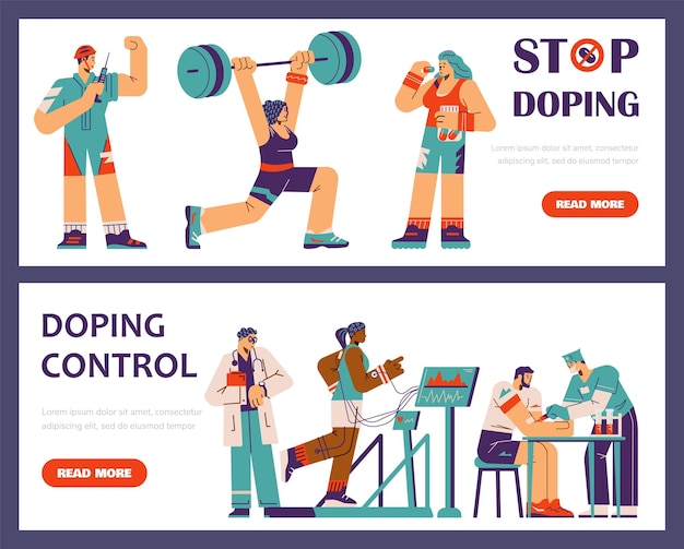 Controle de doping com atletas submetidos a exames médicos ilustração vetorial plana