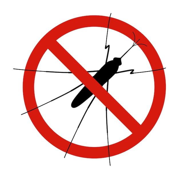 Controle de pragas anti-mosquitos pare o sinal de insetos silhueta de mosquito em ilustração vetorial de círculo proibido vermelho