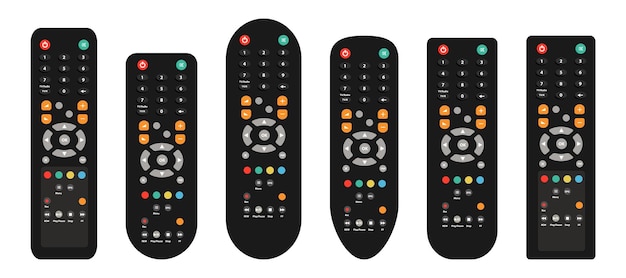 Vetor controle remoto para tv em um design plano conjunto de controle remoto para tv