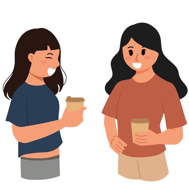 Conversando e fofocando amigas enquanto segura uma ilustração de café