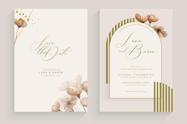 Convidado de casamento estético com aquarela de flores castanhas vintage