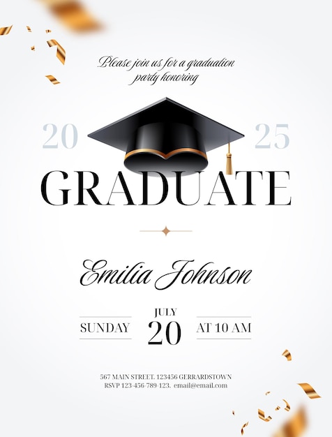 Convidado para a festa de formatura moderna com sotaques dourados e tipografia Anúncio de formatura 2025