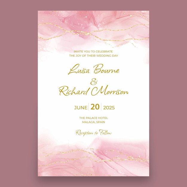 Convite Casamento Aquarela Boho Rosa Tinta Álcool