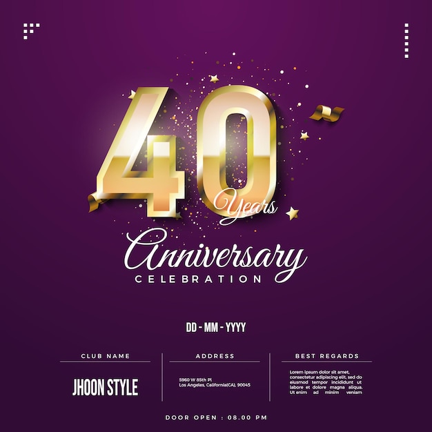Convite de 40º aniversário com números em fundo de mirtilo