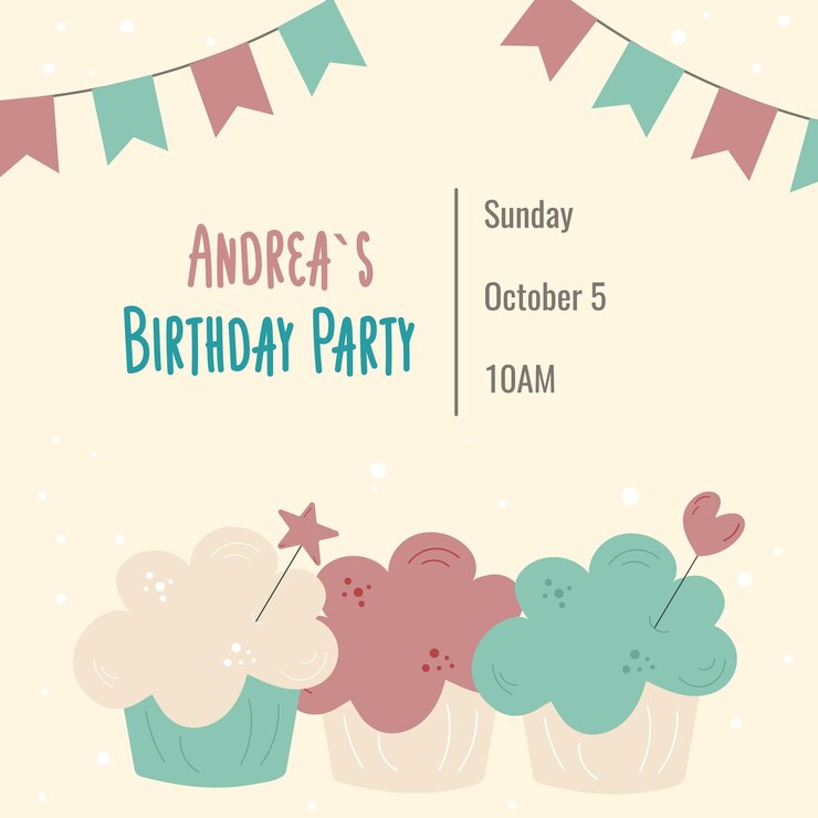 Convite de aniversário com cupcakes e bandeiras