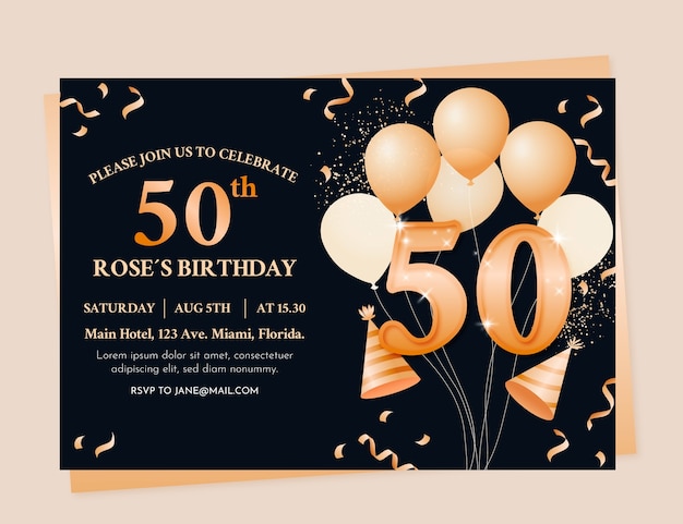 convite de aniversário de 50 anos gradiente