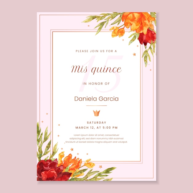 Convite de aquarela quinceanera