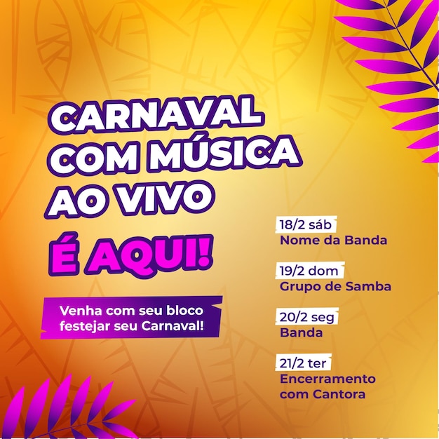 Vetor convite de carnaval com programa musical