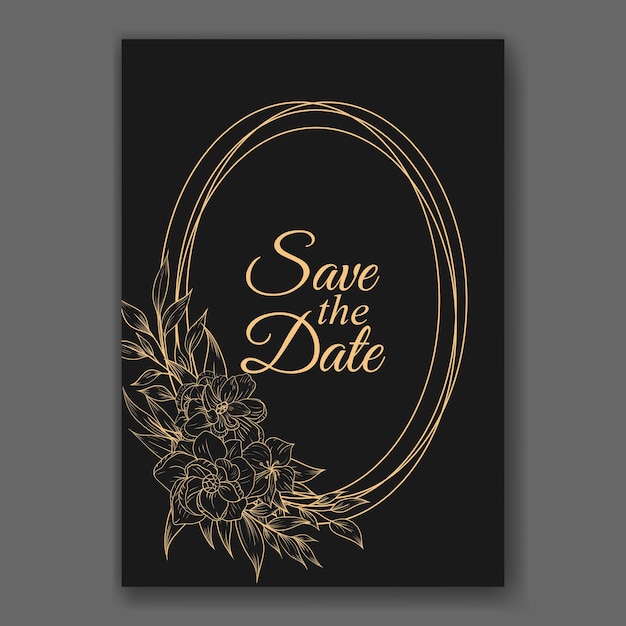 Vetor convite de cartão de casamento elegante com modelo de flor de contorno