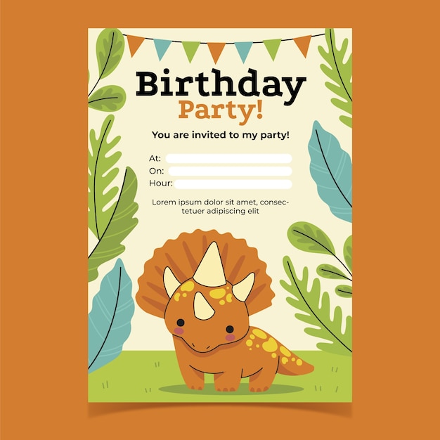 Convite de cartão de festa infantil desenhado à mão